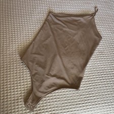 Express Body Contour Bodysuit Women  s S One Shoulder Thong Beige Neutral NWT