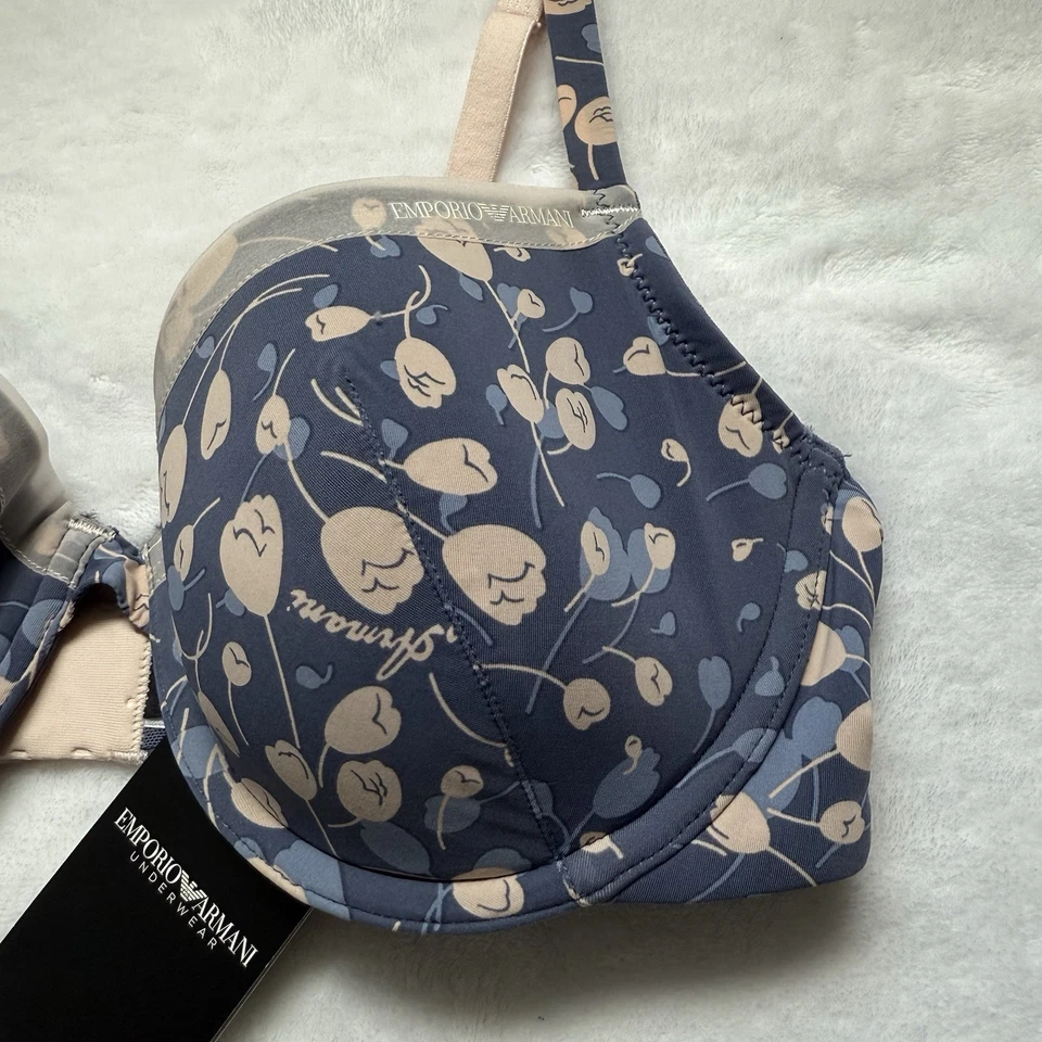 Sujetador Floral Púrpura Emporio Armani 34B Nuevo con Etiquetas Diseñador Moda Sexy Lencería Cómoda Foto 2 de 4