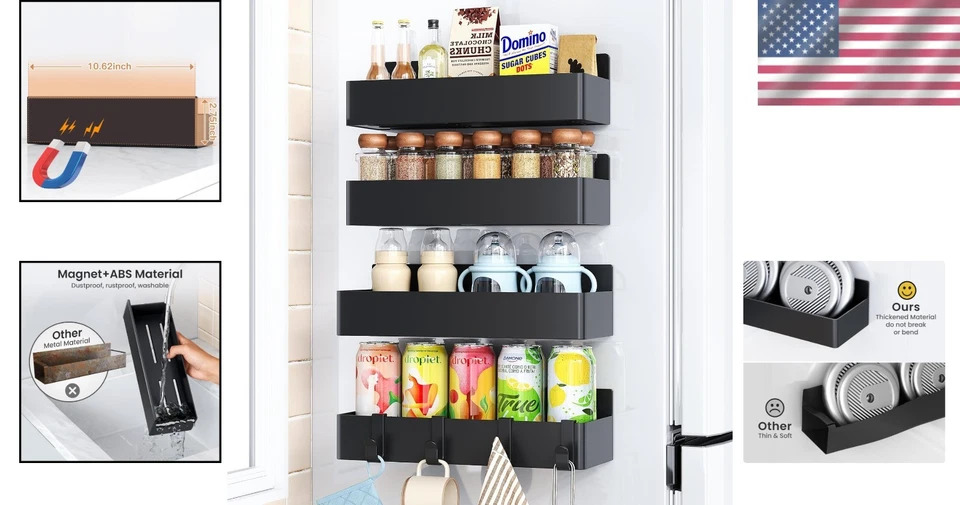Estante magnético para especias para refrigerador, paquete de 4 estantes magnéticos, órgano magnético para refrigerador Foto 2 de 4