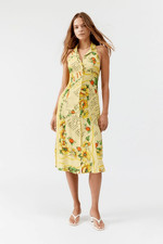 NWOT Urban Outfitters Willow Yellow Tropical Halter Midi Dress Size Large