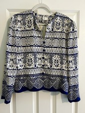 Adrianna Papell 100 Silk Size 12 Blazer  Blue  White Abstract Nautical