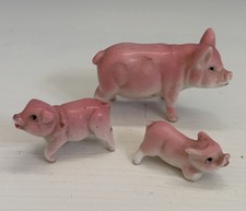 Vintage Miniature Pigs Piglets Figurines Pink White - Set of 3 - Ceramic Great