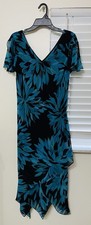 Eva Blue Size 12 Blue Floral Flutter Sleeve Faux Wrap Midi Dress