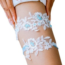 Bride Lace Garter Set, Floral, Crystal, Stretchy, Wedding, Leg Accessories