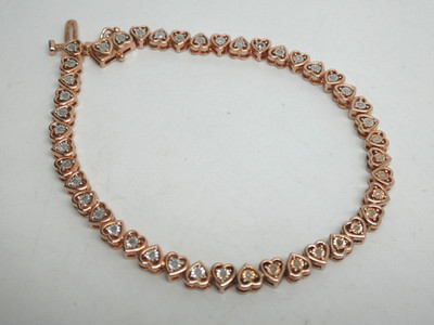 EFFY Diamond Sterling Silver 925 Rose Gold Vermeil HEART Tennis Bracelet 7.5''