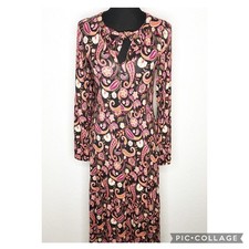 LOFT black pink orange floral paisley long sleeve midi dress size Extra Small XS