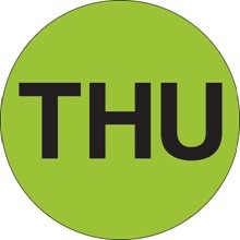 1" Circle - "THU" (Fluorescent Green) Days of the Week Labels-500 per Roll