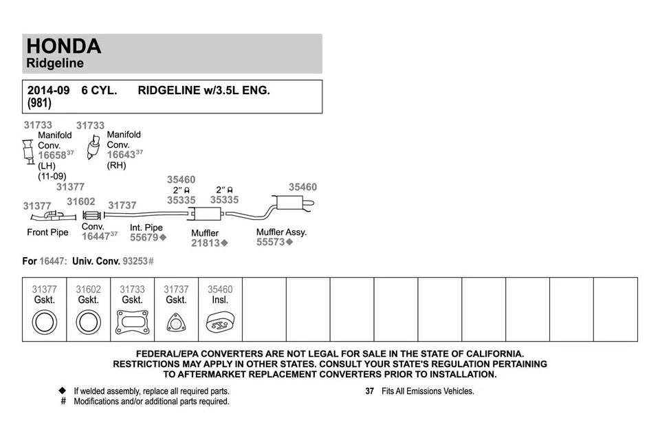 For Honda Ridgeline 06-14 Exhaust Muffler and Pipe Assembly Quiet-Flow Stainless Foto 3 de 4