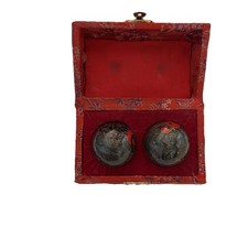 Vintage Chinese Cloisonn  Baoding Health Stress Balls Dragon Phoenix Box