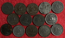Germany 5 pfennigs 1918 A D E F G J, 1919 A , 1920 A F J, 1921 A F, 1922 G J