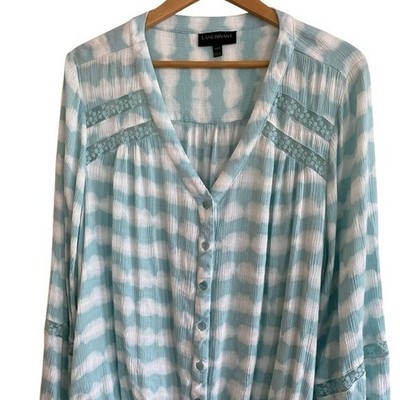 Lane Bryant Plus Oasis Lace Tie-Dye Stripe Peasant Top 22W 24W Boho Smock Blouse