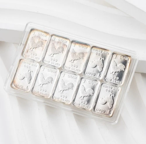 10g Total Silver .999 (10x1g) Rooster Bars Fractional Bullion - 1056B