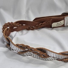 Vtg Y2k 90s Fossil Crackled Silver Leather Braided Woven Belt S Boho Sleaze