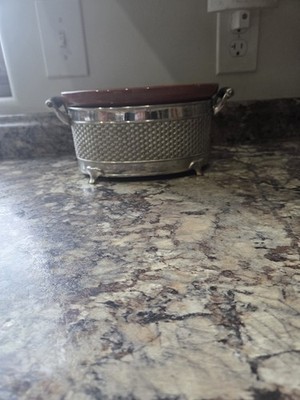 Vintage Guernsey Cooking Ware stoneware casserole dish in a metal carrier