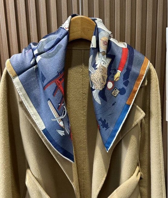 70% Cashmere 30% Silk Scarf 26'' Neckerchief image Print Shawl Bandana Wrap new
