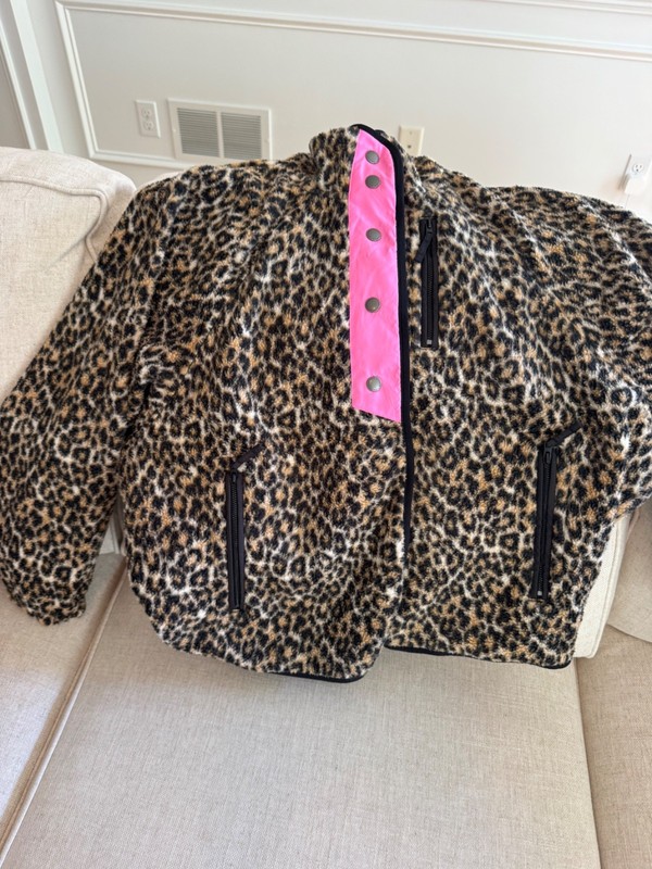 American Eagle Jacket Womens Small Leopard Print Fleece Snap Button Ladies