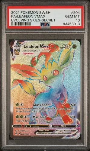Pokemon Leafeon Vmax Evolving Skies 204/203 Secret PSA 10 Gem Mint