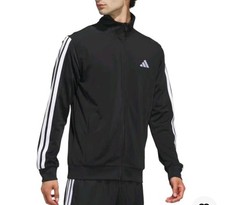 adidas Men's L Black/White Full-Zip Track Jacket 3-Stripes Pockets Xl