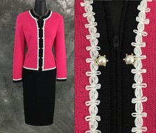 BEAUTIFUL St John collection jacket knit pink black pearl suit blazer size 2