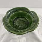 McCoy Art Pottery Bowl Nut Candy Dish Green No Lid Scalloped Floral USA Vintage