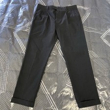 Allsaints Tallis Trouser Pants 32 Bk WoolBlend Button Fly Cropped Cuffed Pleated