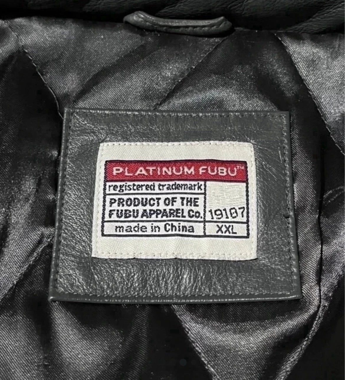 Original Authentic Platinum FUBU Men’s Gray Leather Bomber Jacket 2XL Graphic - product detail image 5