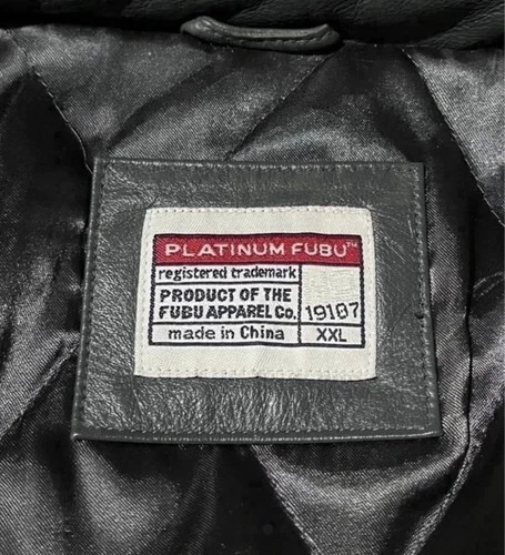 Original Authentic Platinum FUBU Men’s Gray Leather Bomber Jacket 2XL Graphic image 5
