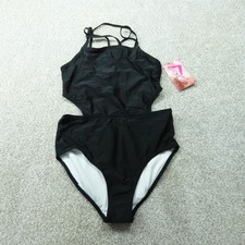Kanu Surf Swimsuit Girls 14 Black One Piece Cut Out Bathing Suit Swimwear 9584