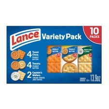 Lance Sandwich Crackers, Variety Pack, 3 Flavors, 10 1.39 Ounce Pack of 10 