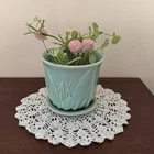 Vintage Mccoy “sand Dollar” Planter & Saucer – Turquoise Mid Century