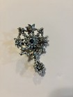 Vintage Black Faux Pearl Rhinestone Statement Brooch Silver Tone Dangle Pin — photo 2