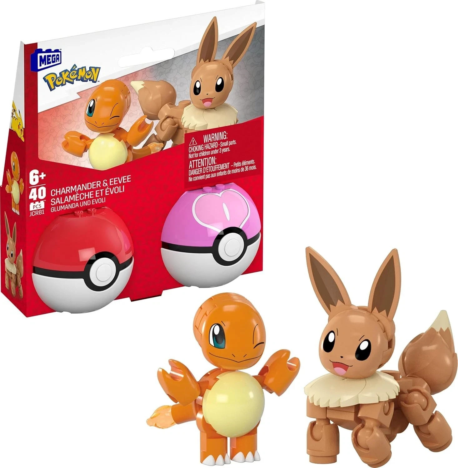 MEGA Pokémon Building Toys Set, Poké Ball 2-Pack, Charmander & Eevee 40 Pieces