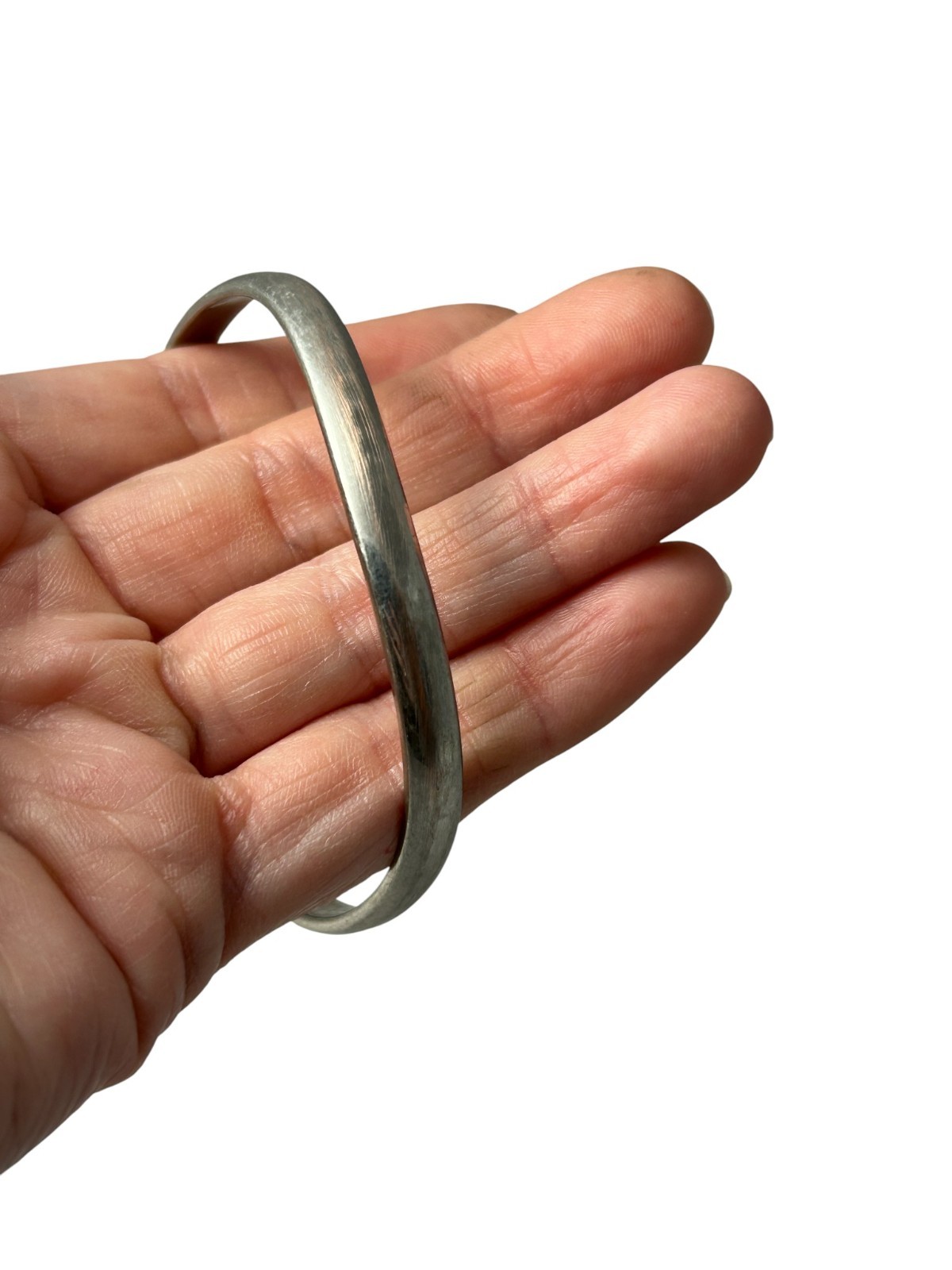 Plain Thin Silver Tone Bangle Bracelet Wave Class… - image 7