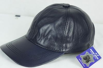 NAVY 100% GENUINE LAMBSKIN LEATHER Baseball Cap Hat Biker Visor Adjustable NWT
