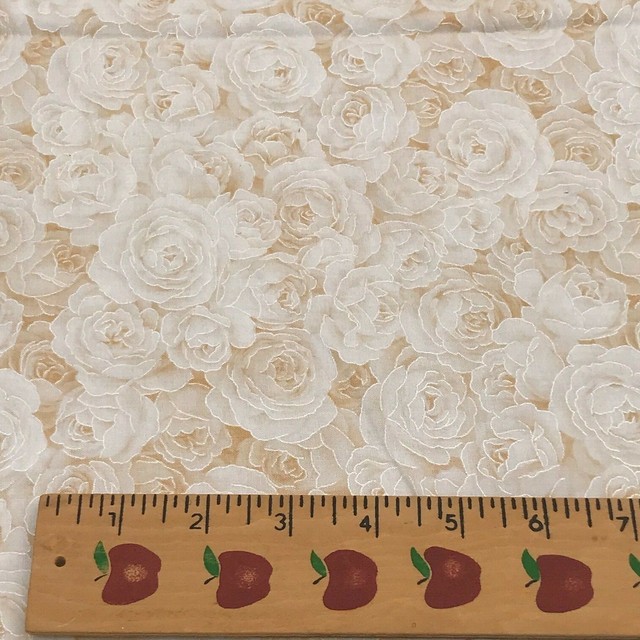 FQ Joann Fabrics Cotton Flowers Fabric White Tan with silver eBay
