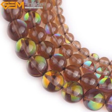 Holographic Aura Quartz Beads - Rainbow Brown Crystal Glass Jewelry Making