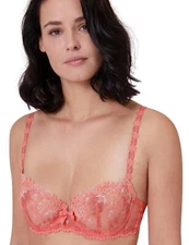 Simone Perele Wish Half Cup Bra 12B330 Luxury Semi-Sheer Luxury Bras Coral