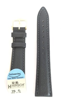 20mm Hirsch SUBMARINE Padded Leather Watch Strap in BLACK
