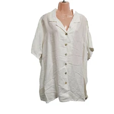 Avenue Top Button Up Shirt Women Size 22/24 Ivory Linen