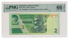 ZIMBABWE banknote 2 Dollars 2019 PMG MS 66 EPQ Gem Uncirculated