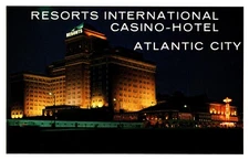 Atlantic City NJ Night View Resorts International Casino-Hotel Chrome Postcard