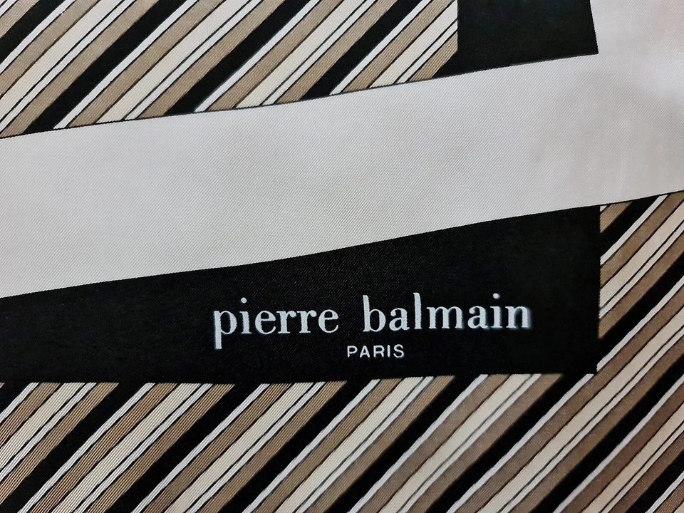 BUFANDA VINTAGE AUTÉNTICA PIERRE BALMAIN PARÍS LOGO RAYAS ARTE SEDA 31" CUADRADA Foto 4 de 4