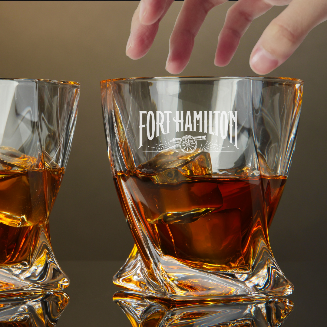 Custom Engraved Fort Hamilton Whiskey Glass – 10 oz Twisted Rocks Glass