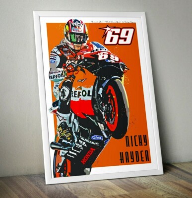Nicky Hayden Tribute Poster Print. MotoGP Motorsport A4 A3 A2 Wall