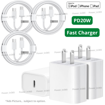 USB C Fast Charger Cable For iPhone 14 13 12 11 Pro iPad 20W Power Adapter Block