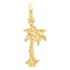14K Yellow Gold Nature Lover Beach Palm Tree Charm Pendant for Necklace or Chain
