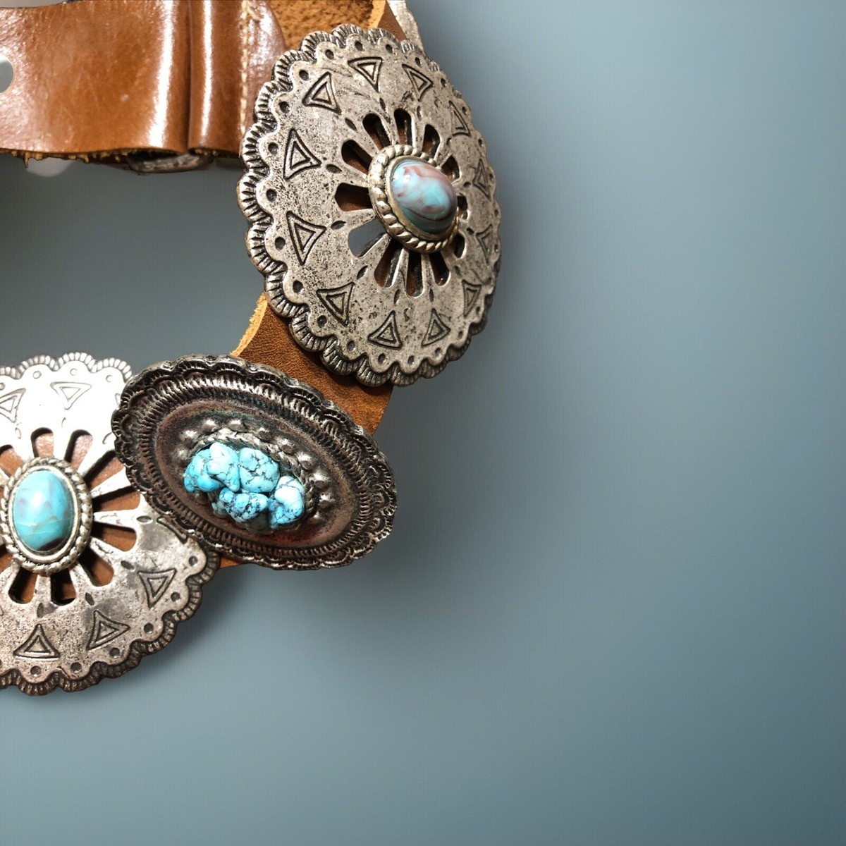 Leatherock Turquoise and Silver Concho Belt Belt, A Vintage, Concho, Strap, Turquoise, Vintage Estate  main image 2