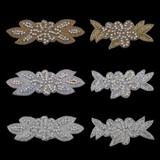 2PCS Handmade Bling Sew On Hot Fix Beaded Crystal AB Rhinestone Applique