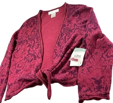 New+Tags Vtg 90s Y2K Susan Bristol Beaded Red Cardigan Sweater LG Bow Tie Front