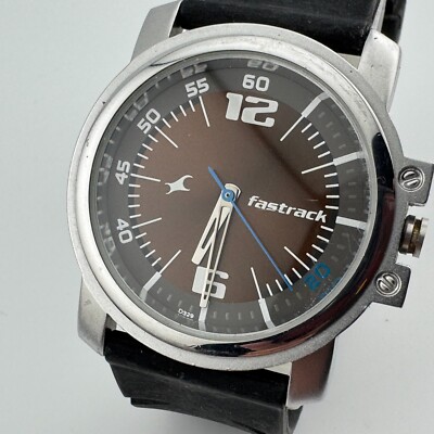 Vintage Fastrack Quartz Watch D329 Men 50m Silver Brown Rubber Band New Battery